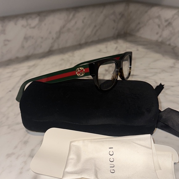 Gucci Stripe Green Red Eyeglasses Havana - Picture 1 of 6